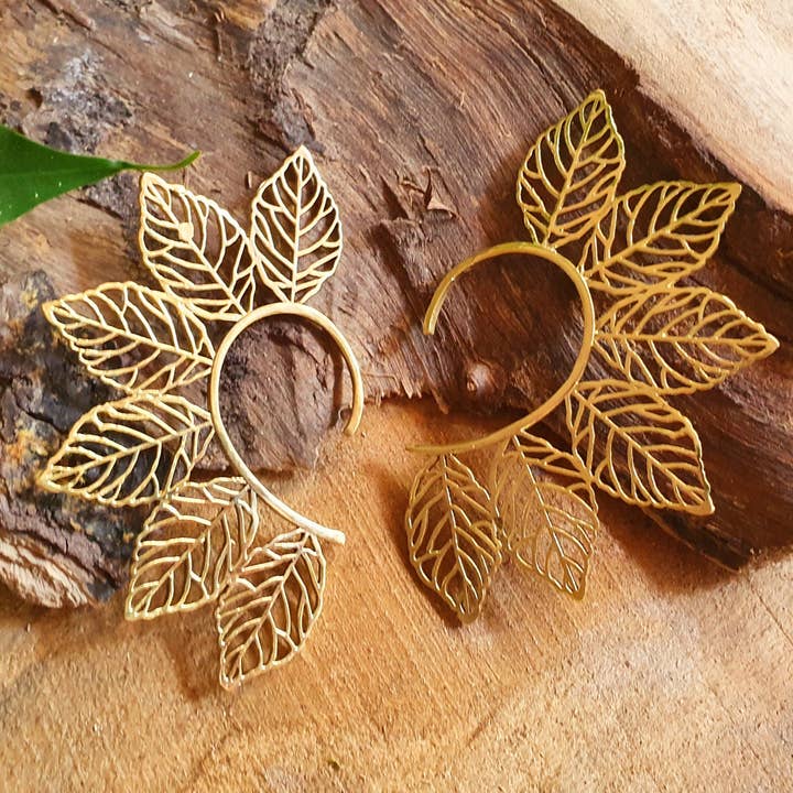 Kaali Boutique – wholesale Cuff/wrap earrings – Ear Cuff Brass Leaf design / Tribal / Boho / Costume / Fancy Dress / Cosplay / Festival Jewellery / Indian /9