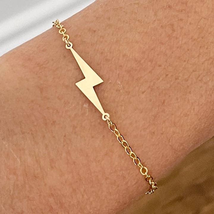 Bracelet Lightning Bolt en argent sterling doré et or rose pour la vente par Jennifer Shon Jewelry