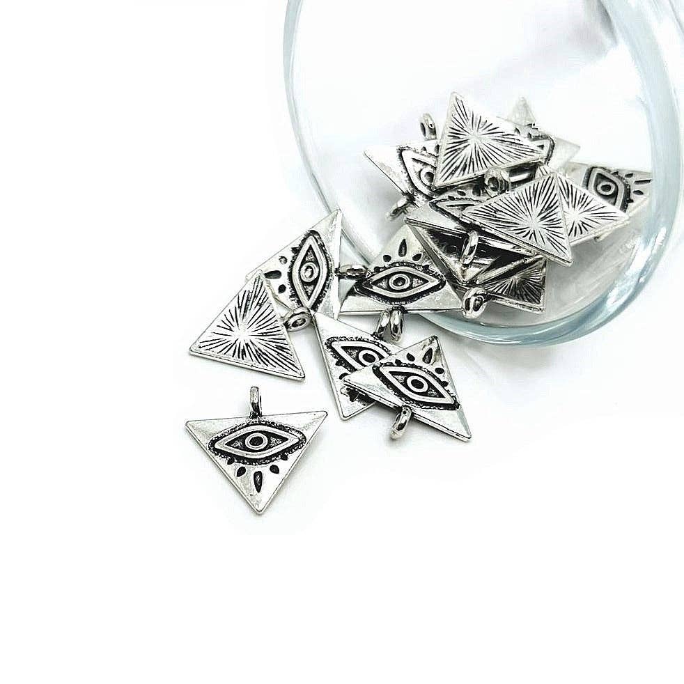 Guerrilla Charm - Wholesale Individual Charm/Pendant - Silver Triangle Evil Eye Charms, 14x14mm0