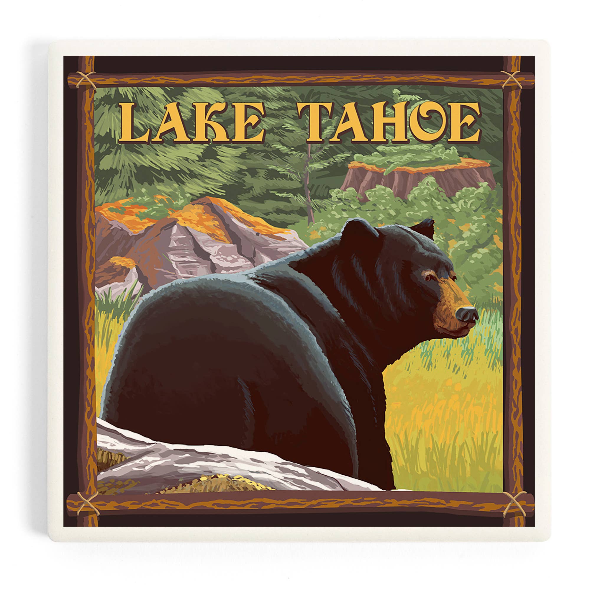 Lantern Press - Wholesale Coasters - Ceramic Coaster Lake Tahoe, California, Bear in Forest0