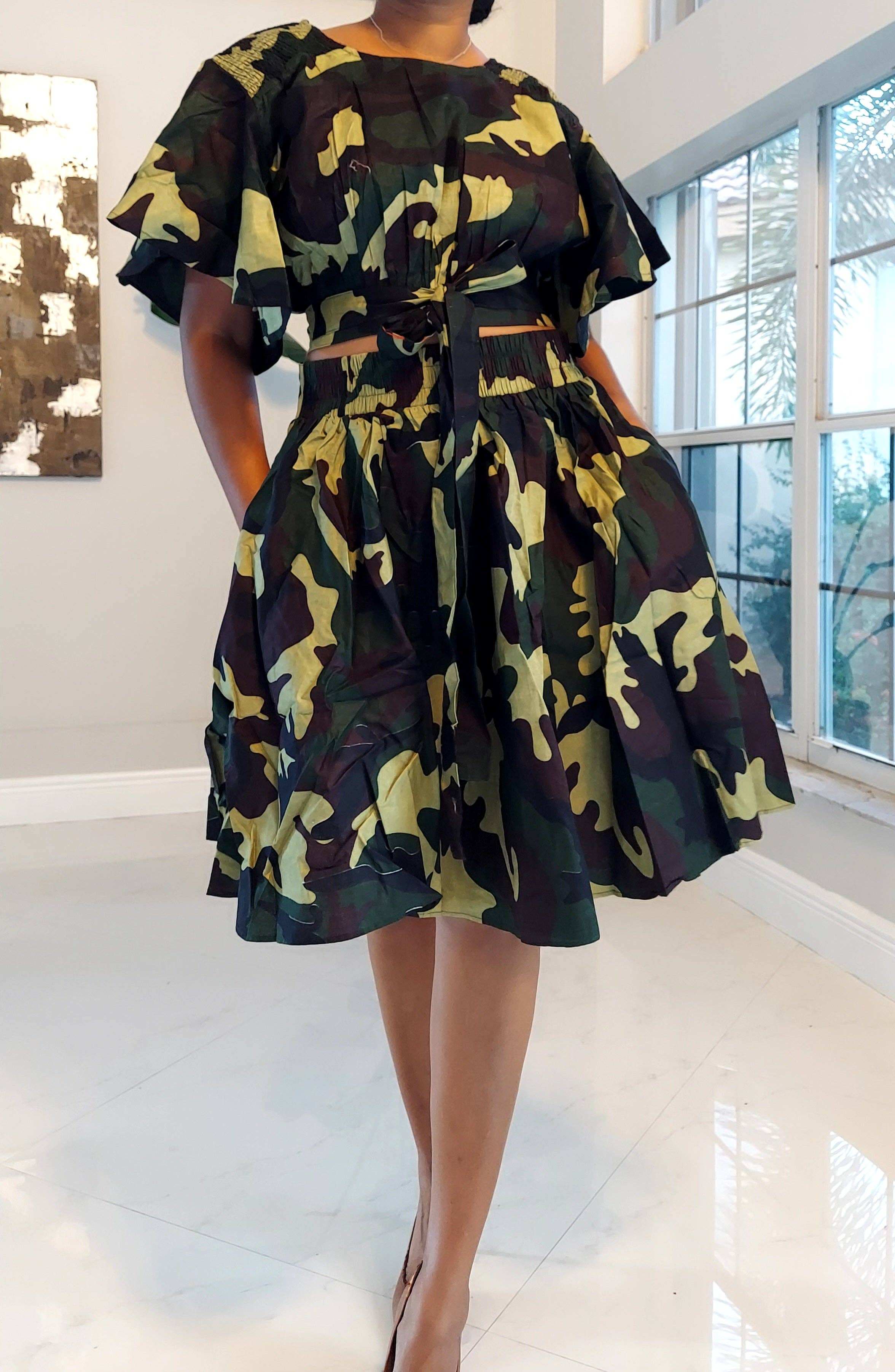 India Batik – wholesale Top & skirt set – Women's – Short Skirt & Crop Top Set - Camouflage1