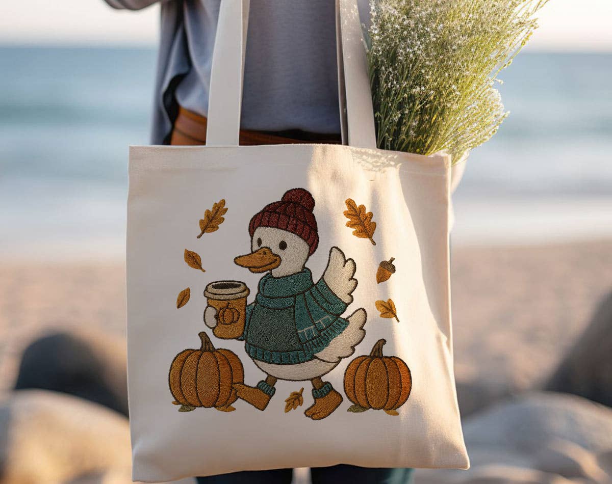 Sister Ray - Wholesale Tote Bag - Women's - Goose Coffee Pumpkin Fall Embroidered Looking Tote Bag0