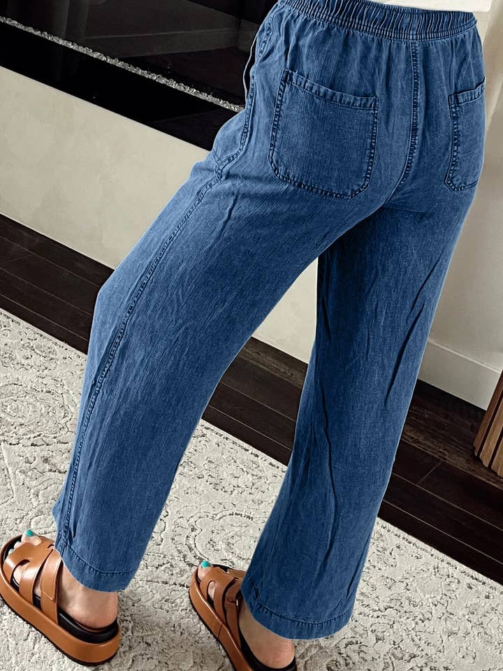 FULL TIME PURCHASE - Wholesale Jeans - Women's - Mineral Wash Drawstring Waist Loose Straight Denim Pants3