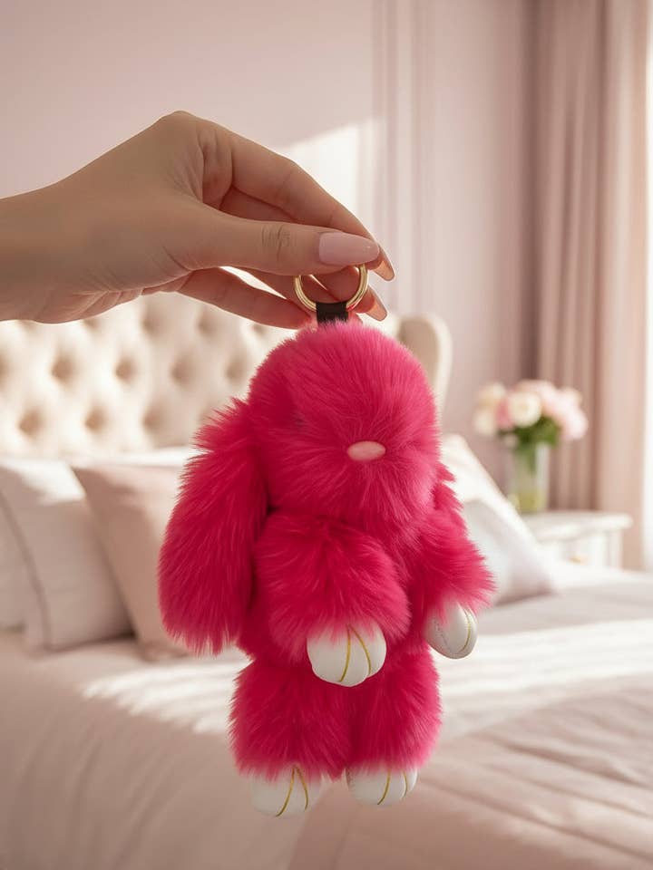 Plush Fluffy Bunny Rabbit Key Ring & Bag Charm for wholesale by Arya Jewellery Wholesale