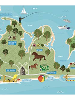 The Hamptons Map Illustration for wholesale by LOST DOG art & frame