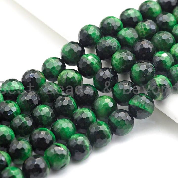 High Quality Natural Faceted Tiger Eye Round Beads, 6mm/8mm/10mm/12mm Round Beads, GreenTiger Eye Beads, 15.5 inch Full strand, SKU#U817 for wholesale by BestBeads&Beyond