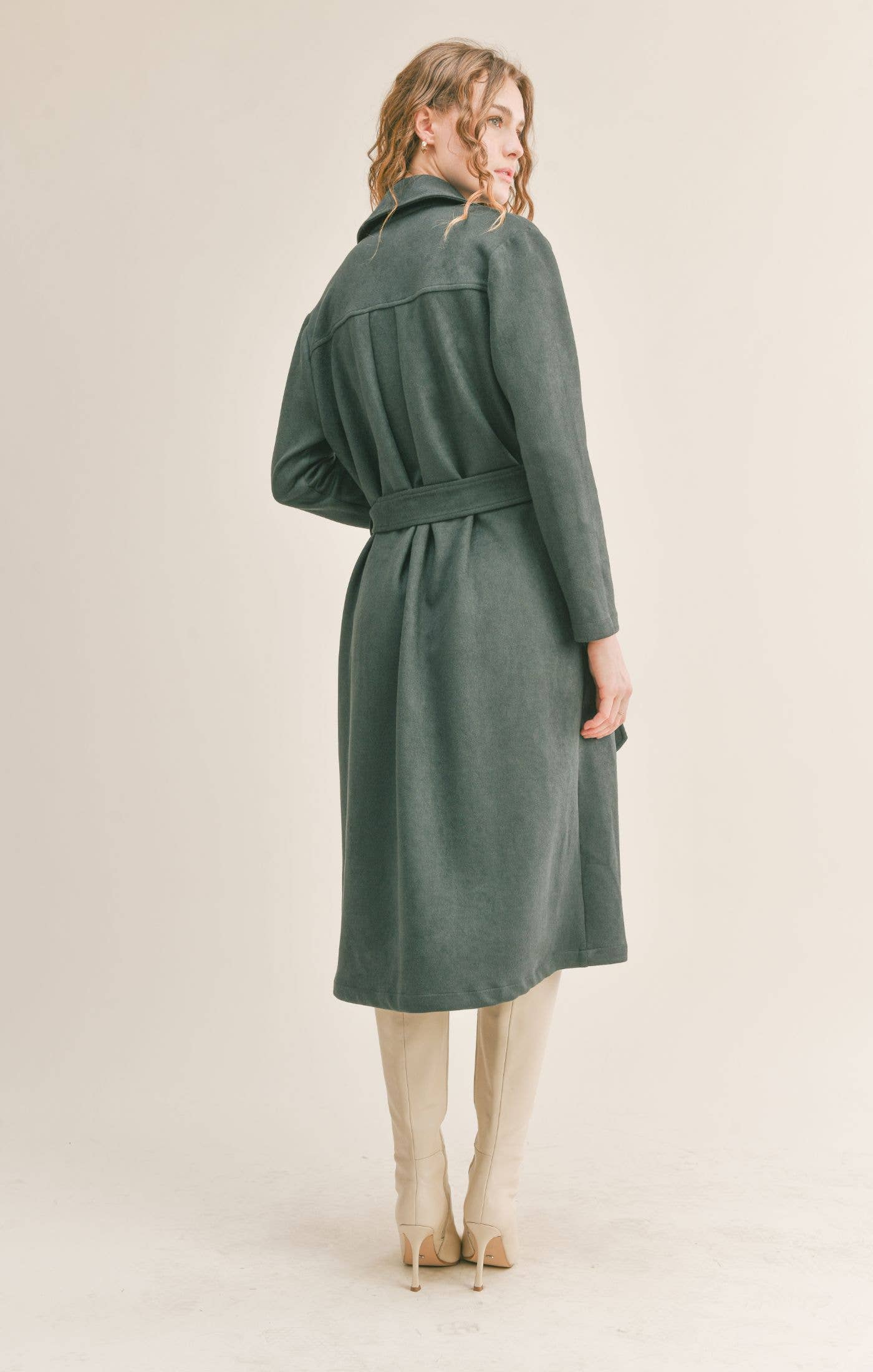 Sadie & Sage - Vendita all'ingrosso Cappotto - Donna - Cappotto in camoscio con cintura Bookworm: DARK FOREST1