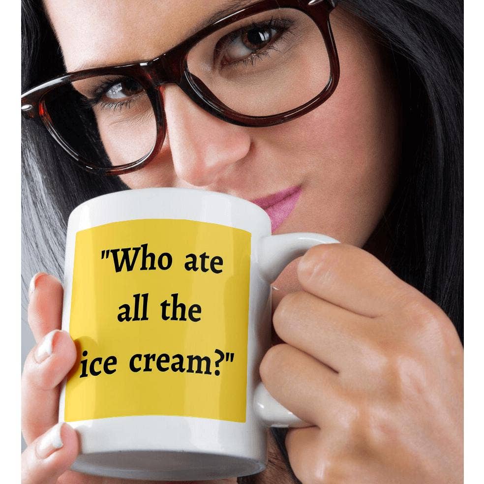 3dRose - Wholesale Coffee Mug - 3dRose, Image of quote Who ate all the ice cream, Mug9