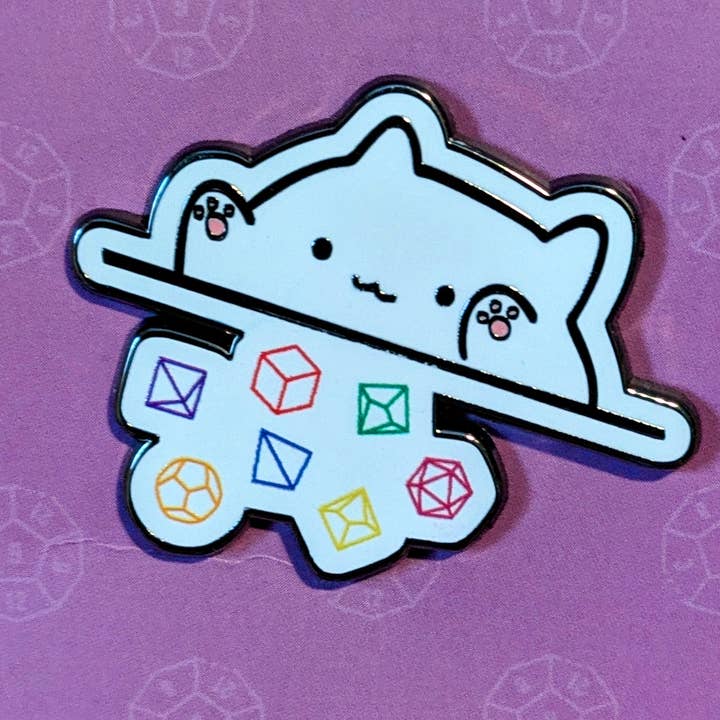 Mimic Gaming Co - Wholesale Lapel Pin/Button - White Cat Throwing Dice Hard Enamel Pin -1.5" 0