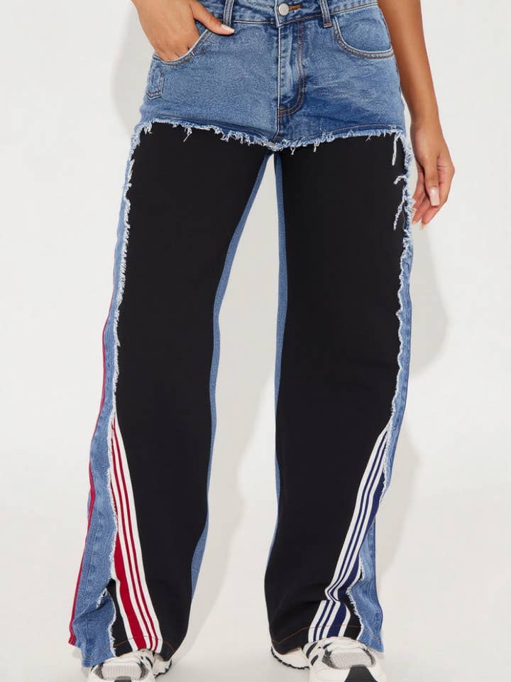 WIDE LEG DENIM CONTRAST PANTS for wholesale by 5besties inc