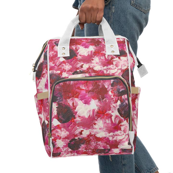 Diaper Backpack - Vibrant Abstract Print - Red, Red Wine for wholesale by Oceane's Echo