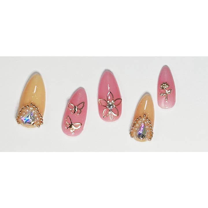 Handmålade lösnaglar rosa, orange och guld för wholesale av OVER THE TOP NAILS