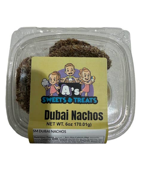 Kleine Dubai-Nachos: Milchschokolade, Kataifi & Pistazienbutter für den Großhandel von A’s Sweets & Treats Freeze Dried Candy