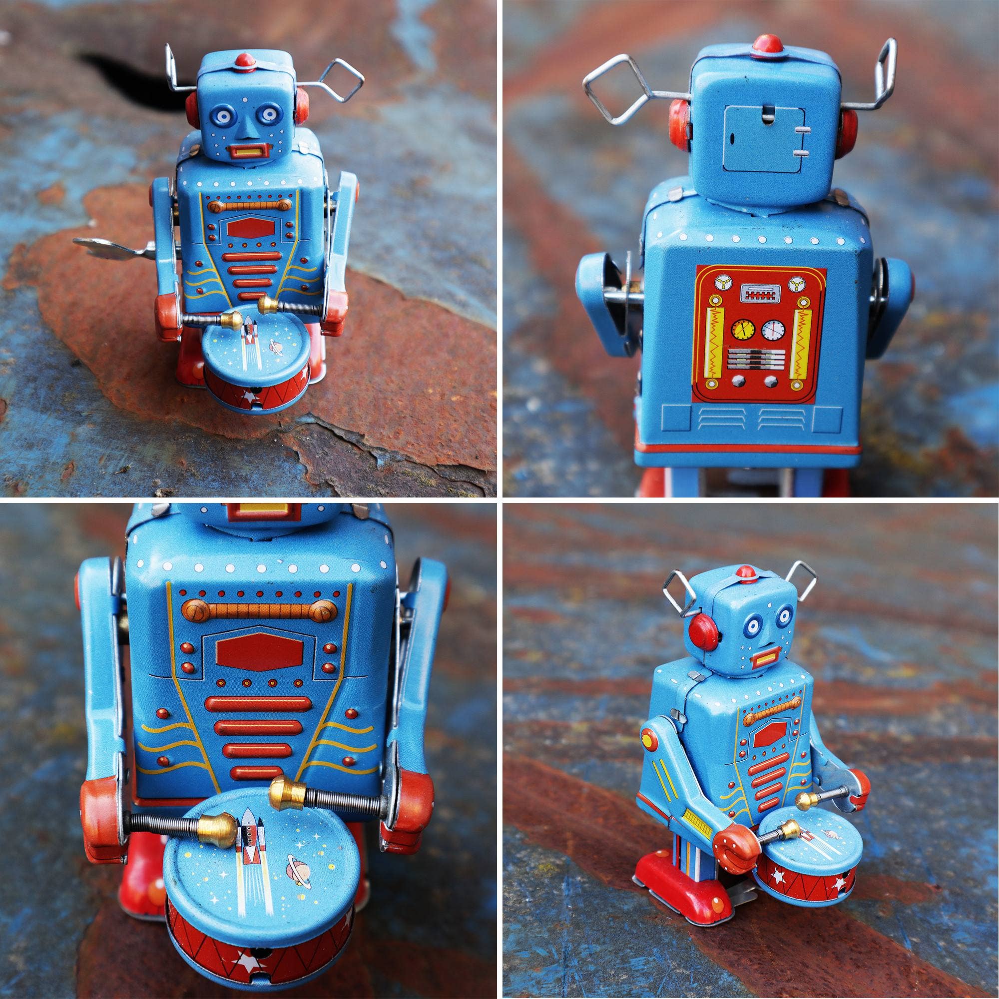Tribal Trade GmbH - Wholesale Decorative Figurine - Robot robot with drum blue sheet metal robot tin toy8