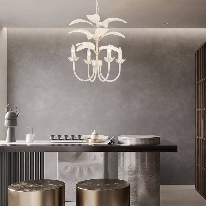 Lana 4-Light Coastal Mini Chandelier Handwoven Rattan Leaf for wholesale by ELE Light & Decor