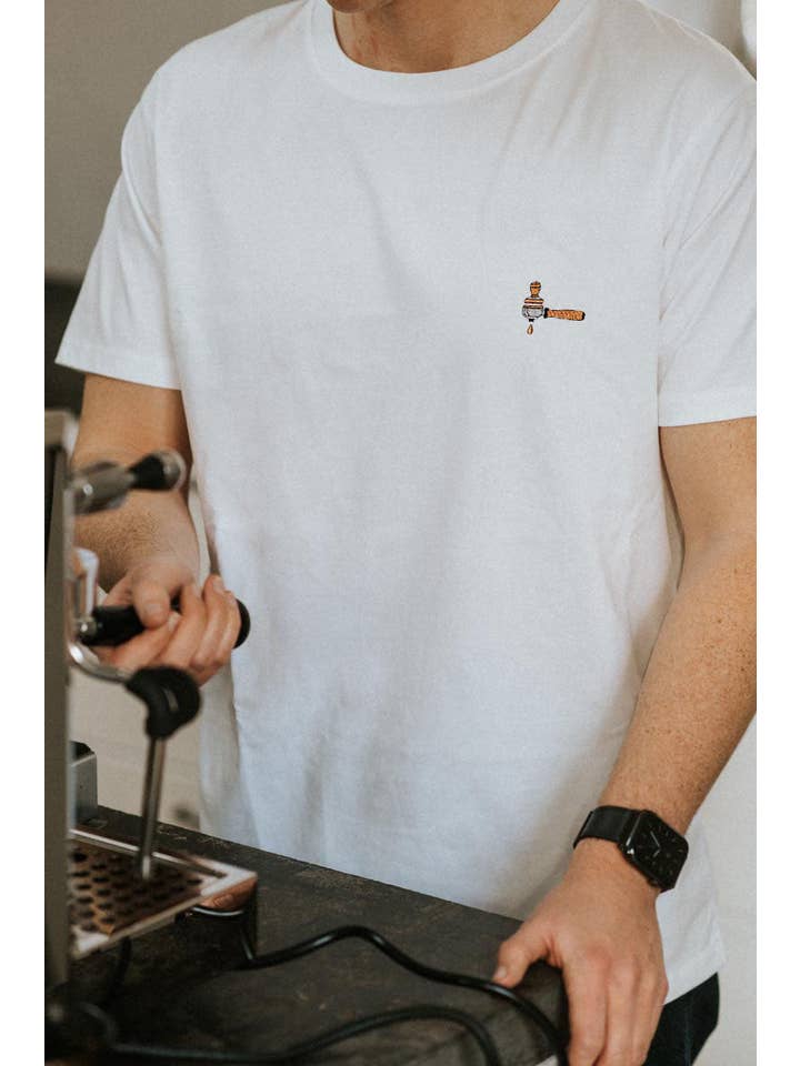 Fashion Drinks - Wholesale Screen Printed T-Shirt - Unisex - Portafilter & Tamper | Embroidered organic cotton t-shirt7