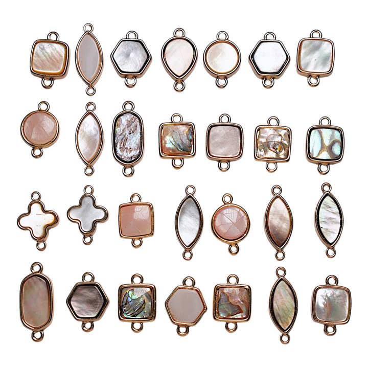 5 connectors in natural mother-of-pearl and random gilded brass for wholesale by Foliesbijoux