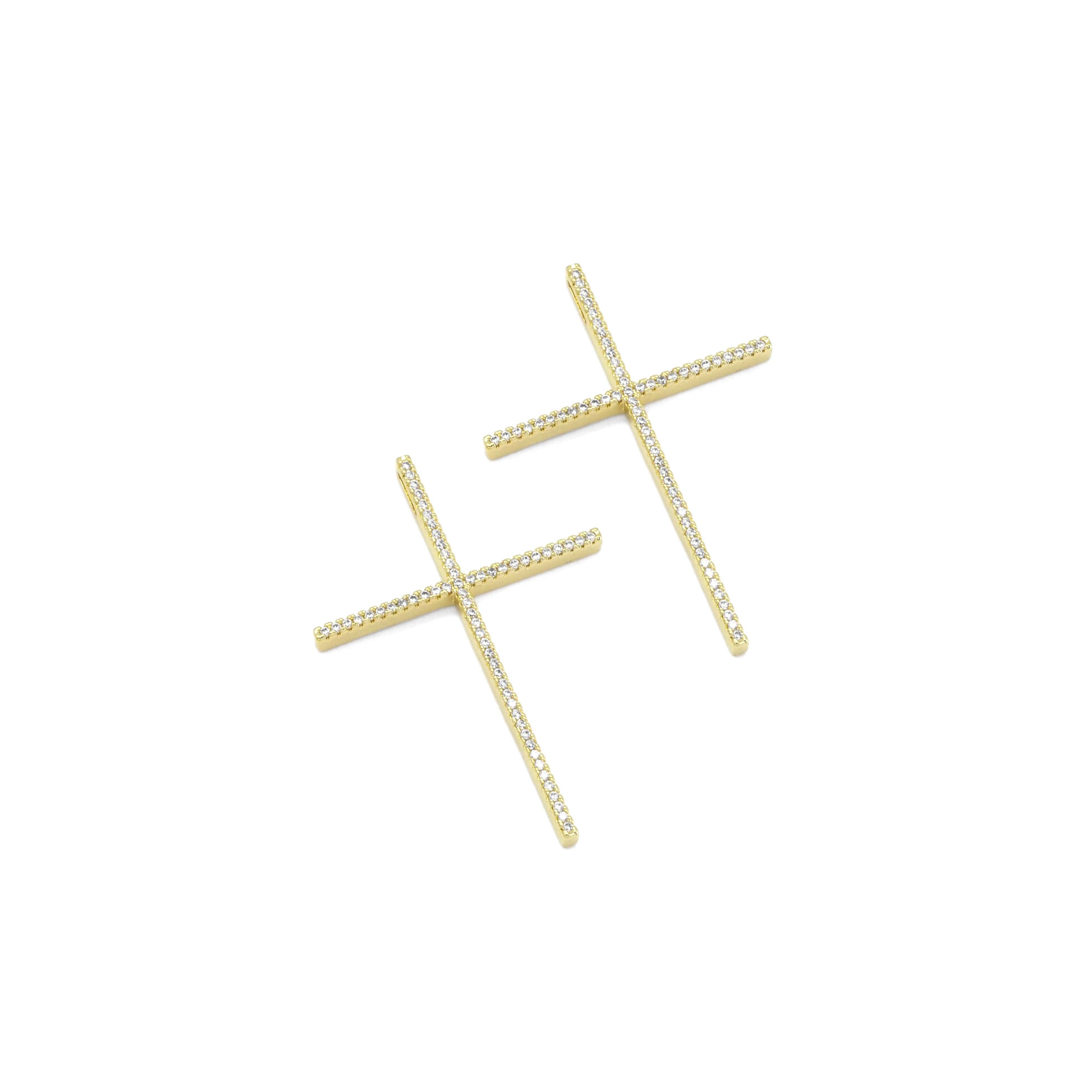 Wholesale Gold /Silver CZ Big Cross Shape Charm, Sku#LX422