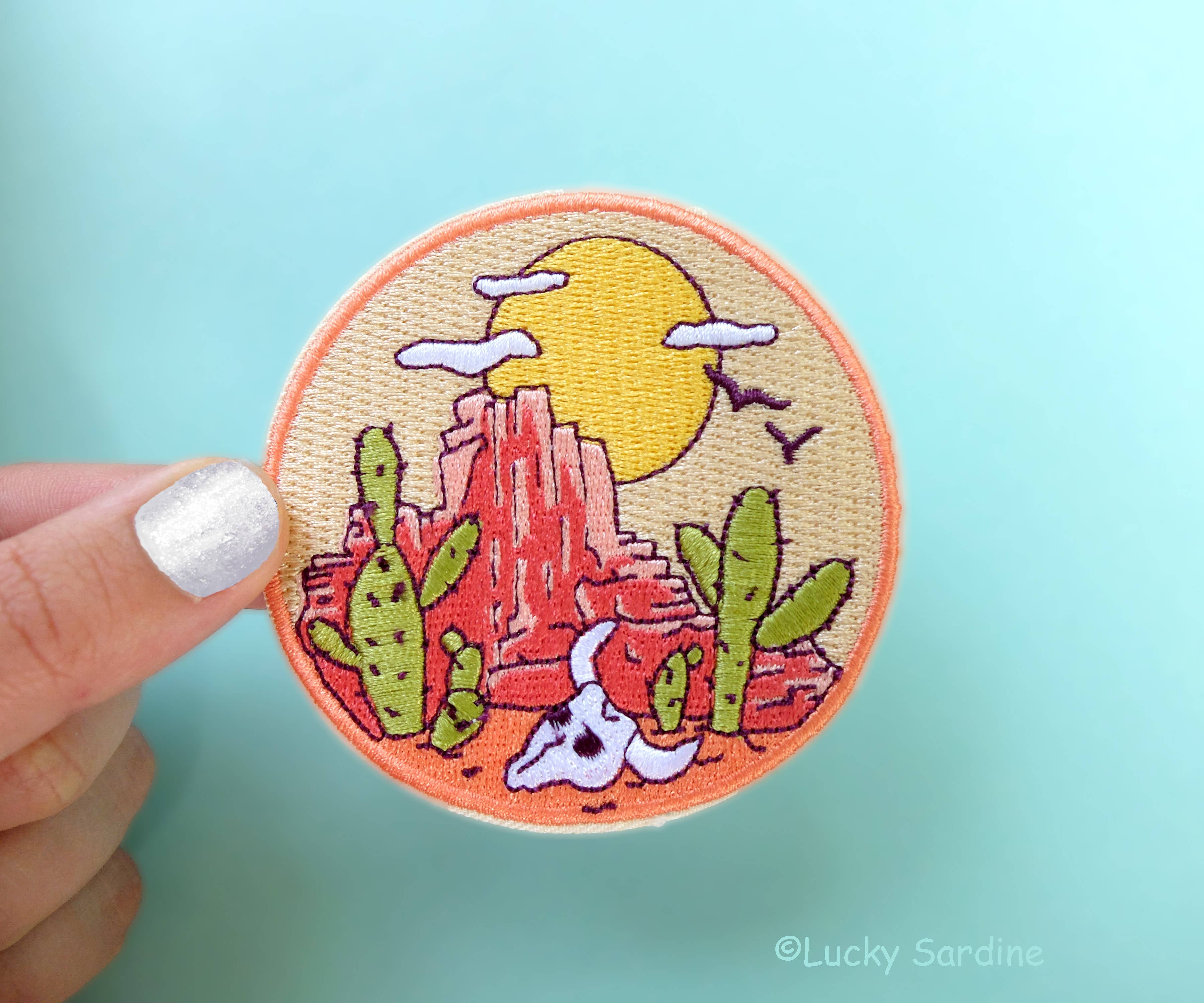 Lucky Sardine - Wholesale Patch -  Desert Wild West Skull & Cactus Embroidered Iron-On Patch2