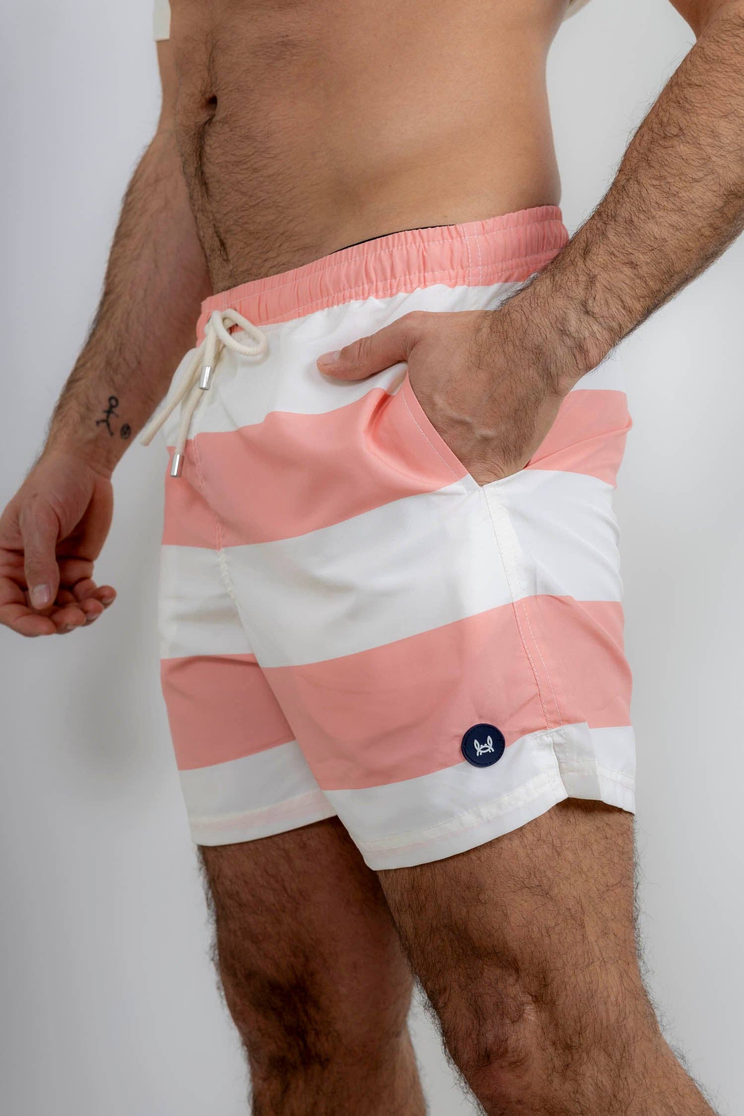 Custi Mikelo: Men's Clothing & Christmas Gifts - Wholesale Swim Shorts - Men's - Coral Wide Stripe Swimsuit4