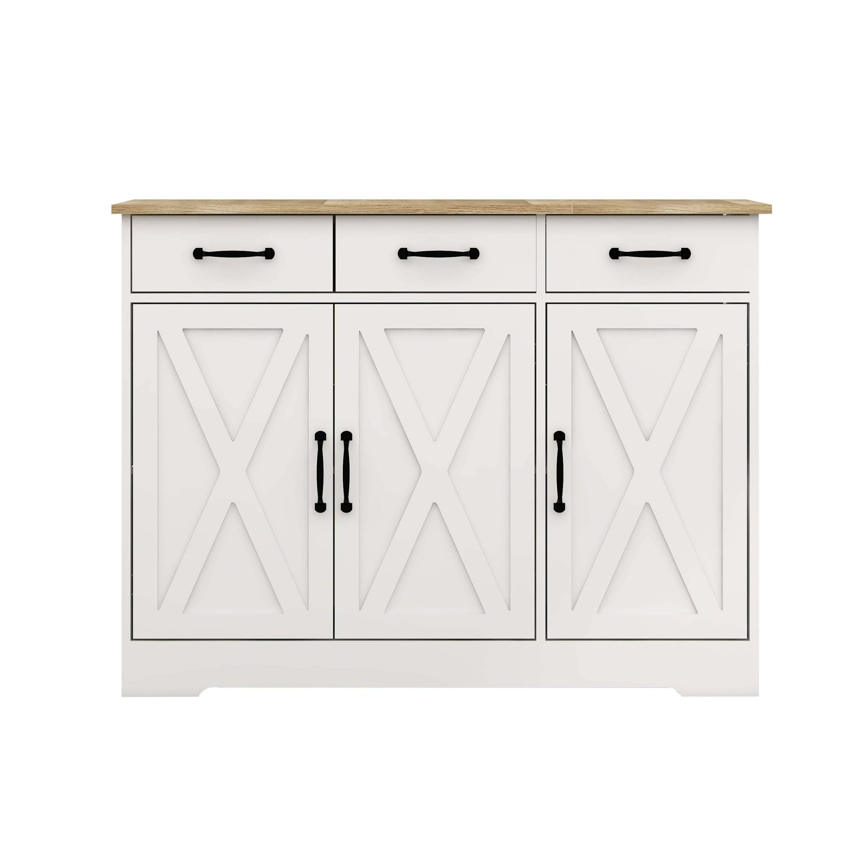 39F Inc. - Wholesale Cabinet - Farmhouse Buffet Cabinet with 3 Drawers & 3 Doors – White12