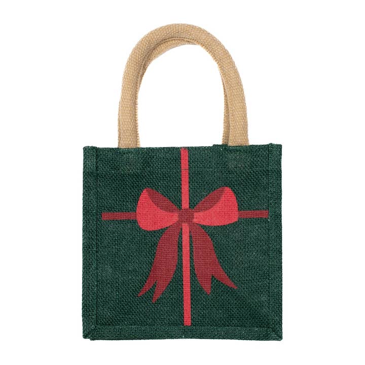Sac Cadeau Petit Nœud de Noël Vert Foncé/Rouge 7x7x5 pour la vente par The Royal Standard