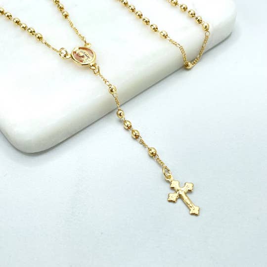 Luxus Accessories - Venta al por mayor Collar de cuentas de oración - Rosario con cuentas de oro chapado en oro de 18 quilates con medalla de la Virgen María