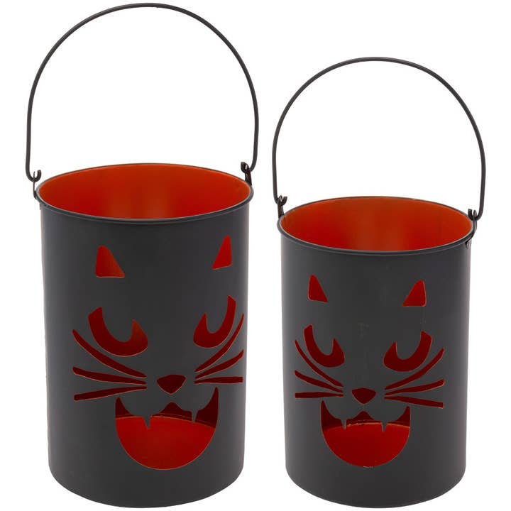 Boston International - Wholesale Lantern - Black Cat Luminary Pails Set Of 2 Halloween