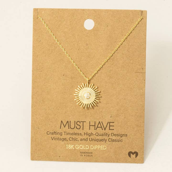 Fame Accessories - Wholesale Pendant/Charm Necklace - Circle Sun Shine Ray Pendant Necklace1