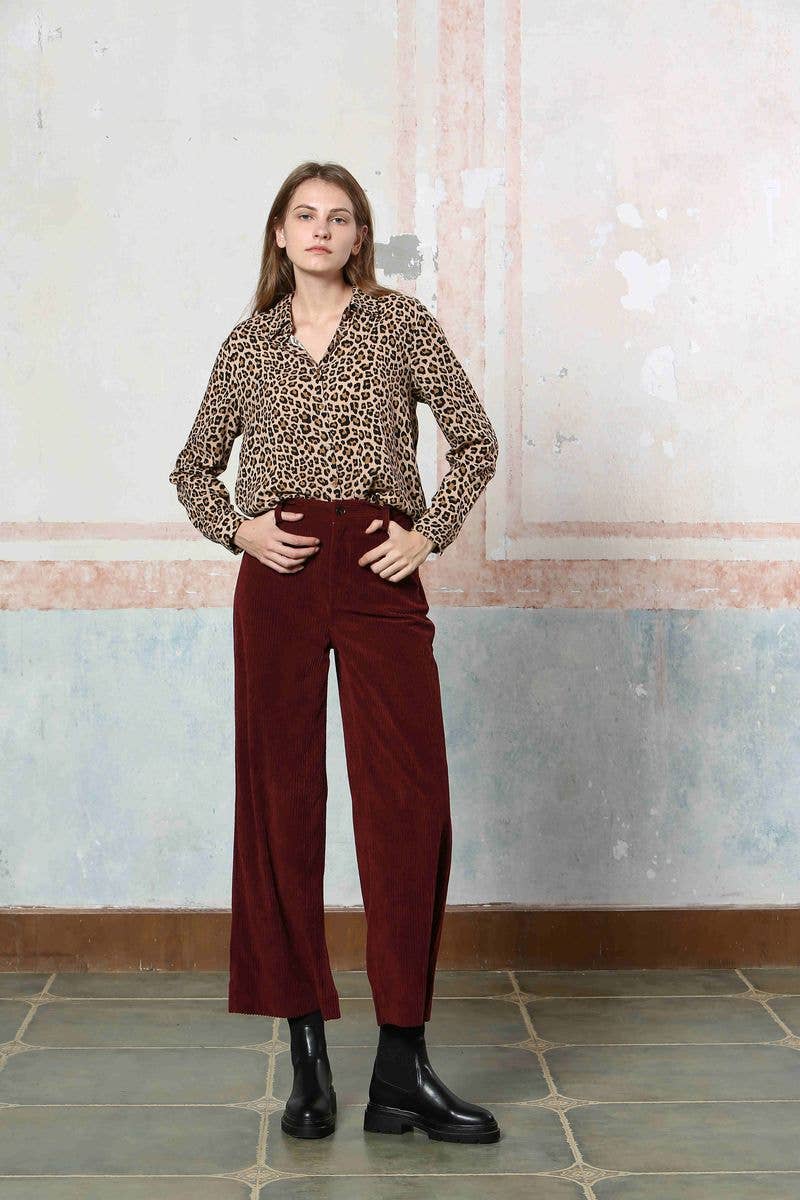 The Korner - USA – Engroshandel Bukser - Dame – S24242207 - Damefløjlsbukser med lige ben og høj talje