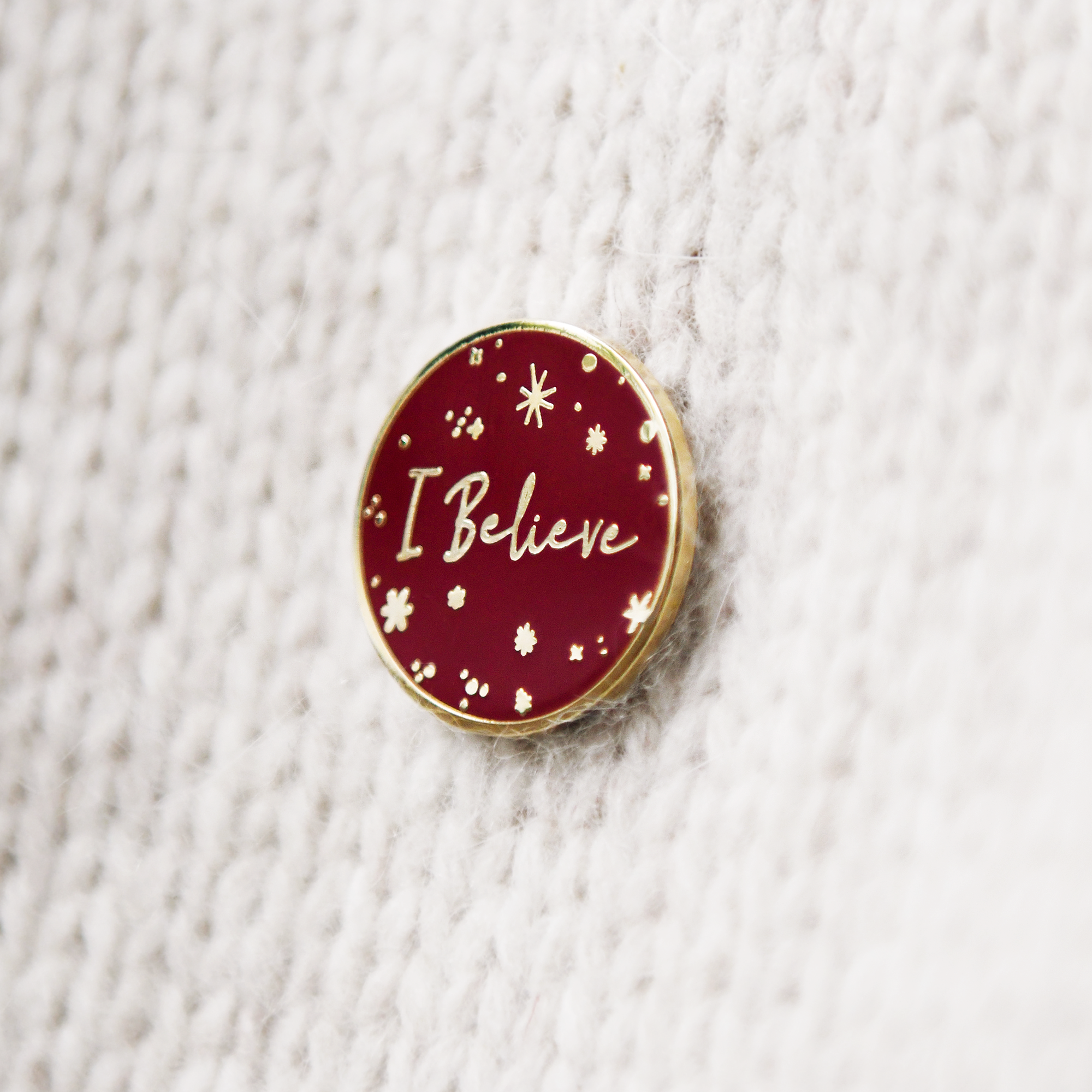 Clara and Macy - Wholesale Lapel Pin/Button - Red 'I Believe' Enamel Pin Badge1
