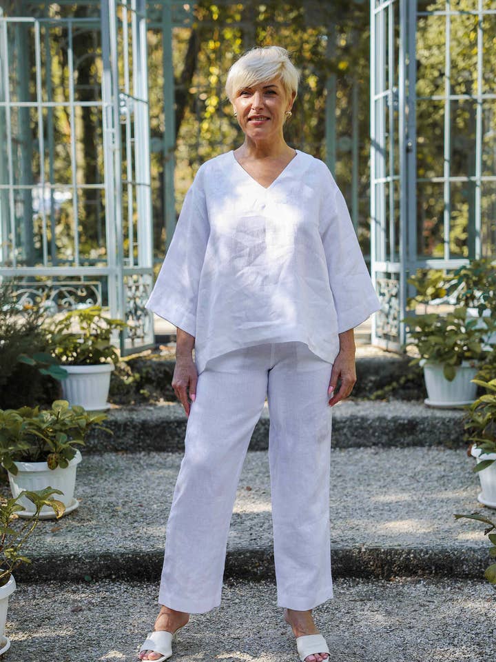 Vit linnesats med byxor och topp för wholesale av Nich Linen