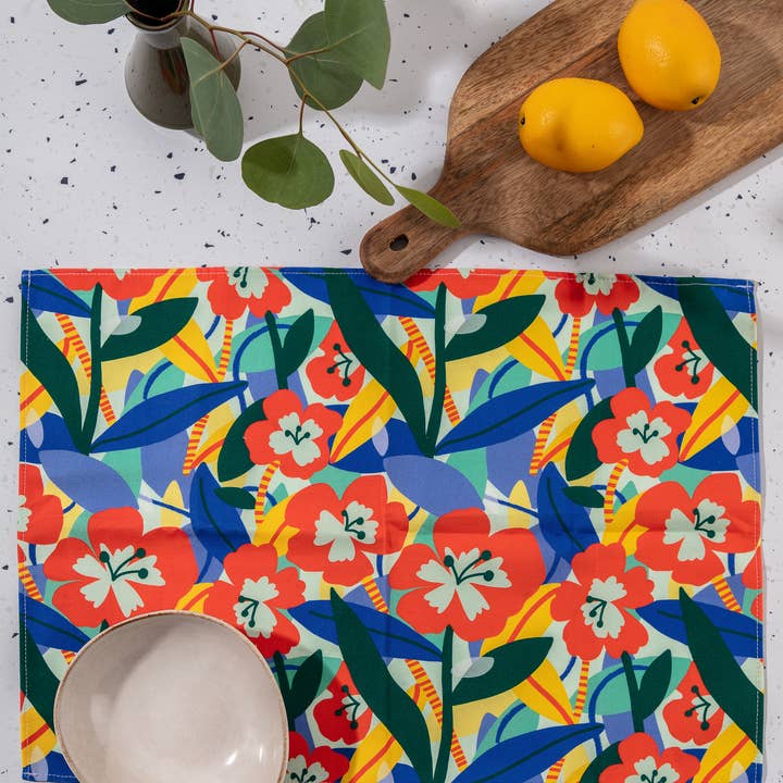 Teresa Rego - Venta al por mayor Manteles individuales - Manteles individuales con estampado de flores de color burdeos