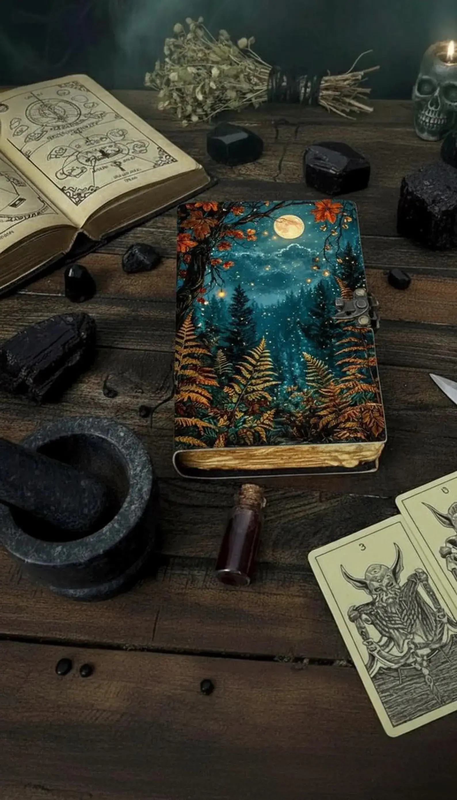 MNM HANDICRAFTS – Großhandel Tagebuch – Grimoire Vintage Lederjournal Mondphase Handgefertigtes Journal1