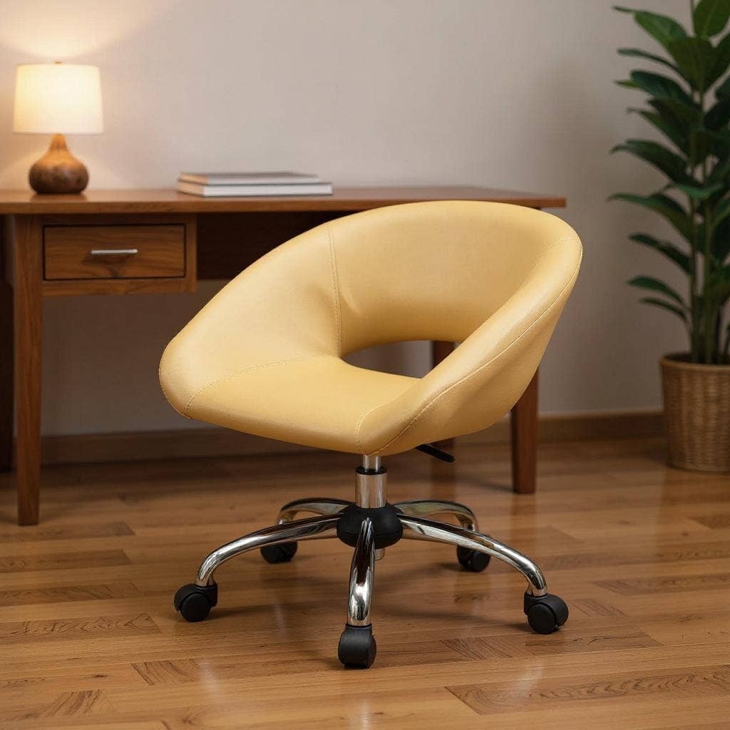 HomeRoots – wholesale Chair – Beige and Silver Faux Leather Adjustable Height Swivel Rolling Office Chair1