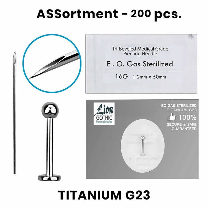 Lion Gothic - Wholesale Jewelry Set - Flatback Labret Titanium Sterilized Piercing Kit - 200pcs