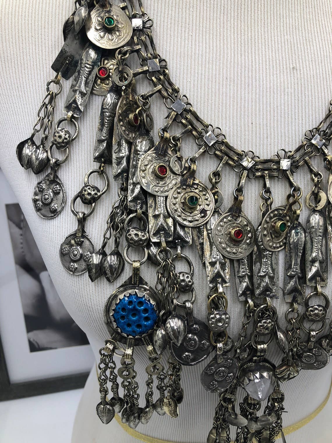 vintarust - Venta al por mayor Gargantilla ancha - Collar de pez extragrande afgano kuchi plateado vintage4