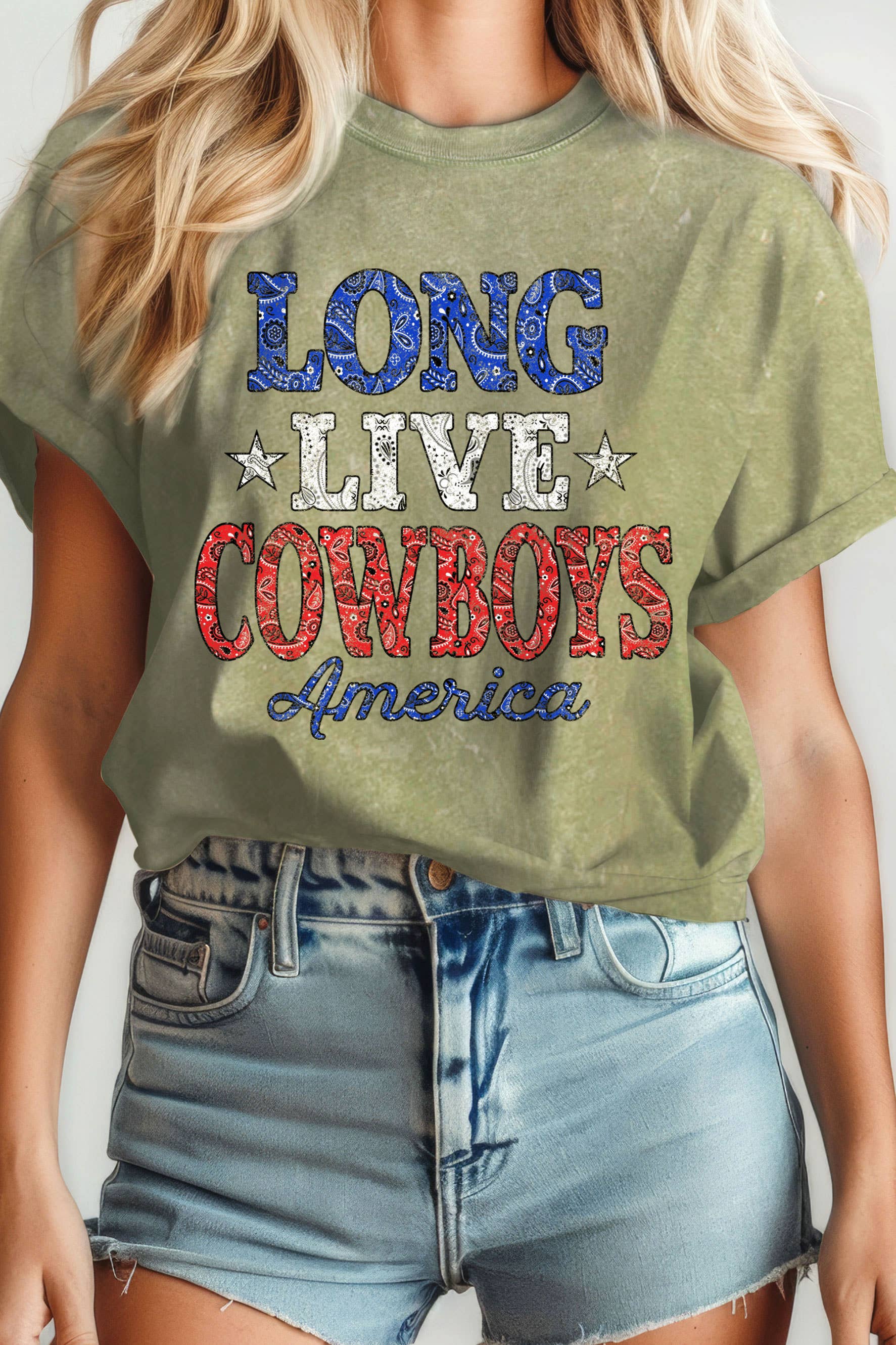 Rustee Clothing – wholesale Screen printed t-shirt – Women′s – LONG LIVE COWBOY BANDANA MINERAL GRAPHIC TSHIRTS2