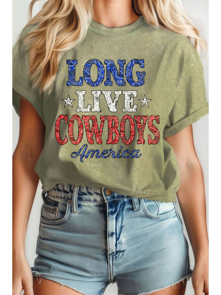 Rustee Clothing – wholesale Screen printed t-shirt – Women′s – LONG LIVE COWBOY BANDANA MINERAL GRAPHIC TSHIRTS2