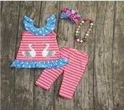 AnnLoren – wholesale Top & trouser set – Kids – Pink Swan Princess Tunic & Capris Girls Spring Clothing Set2