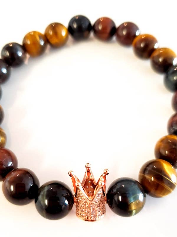 Kingman Red, Blue & Brown Tiger Eye Beaded Bracelet for wholesale by Solluna Stones