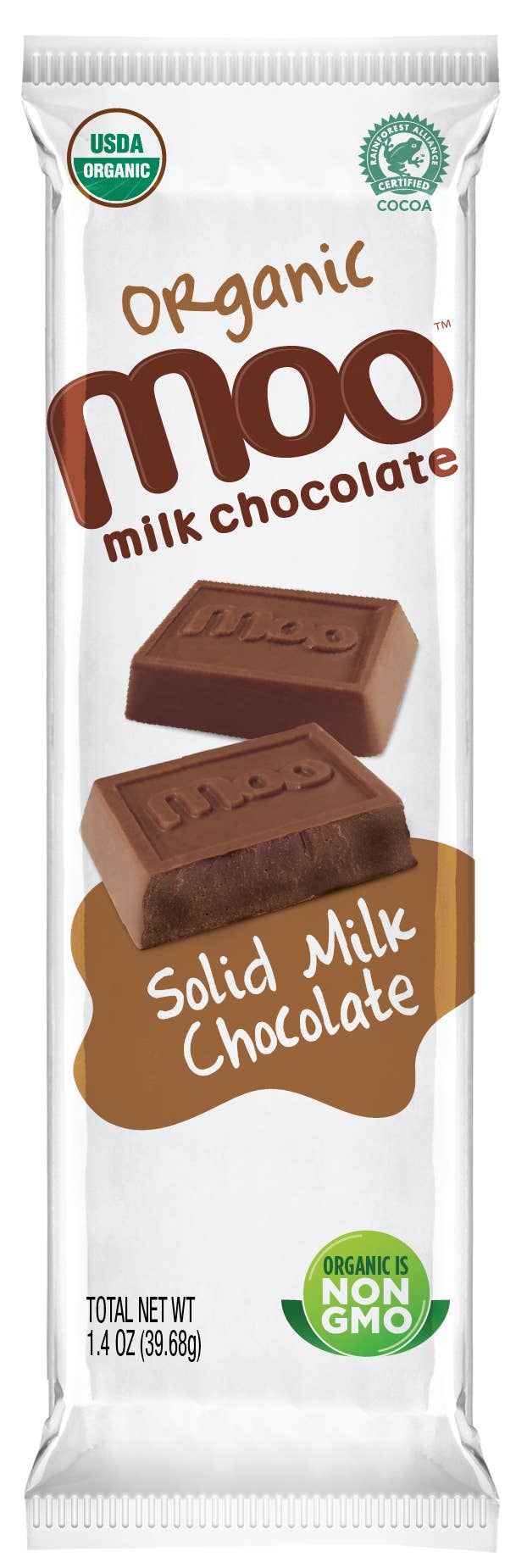 MOO Organic Chocolates - Wholesale Chocolate bar - Organic Solid Milk Chocolate Large Bar, 1.4 oz