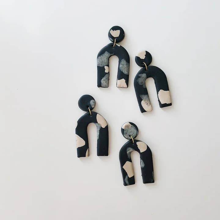 Whiskey + Wine - Wholesale Dangle Earrings - Ecru + Granite Arc Earrings