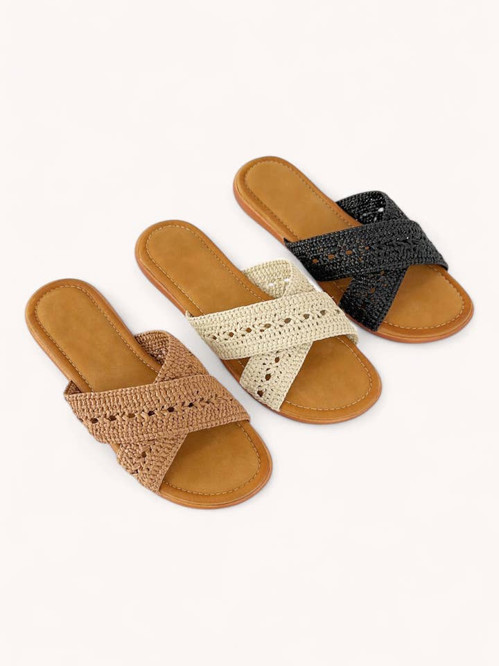 CCOCCI - Wholesale Sandals - Women's - VIABLE-7 CROCHET KNITTED CROSS STRAP SANDALS