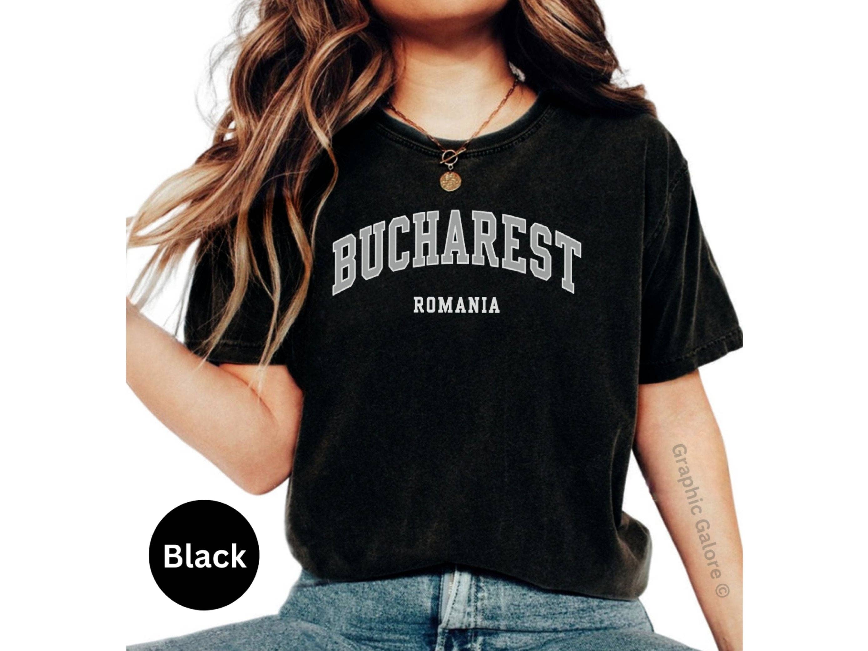 Graphic Galore - Wholesale Screen Printed T-Shirt - Women's - Bucharest Romania Shirt, Traditional Romanian Tee, Handmade Urban Fashion Gift, Romanian Pride T-Shirt, Romania Travel1