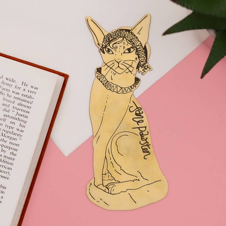 Jane Pawsten Brass Bookmark | Cat Gift | Jane Austen Gift for wholesale by Fawn & Thistle Ltd (US Duties Paid)