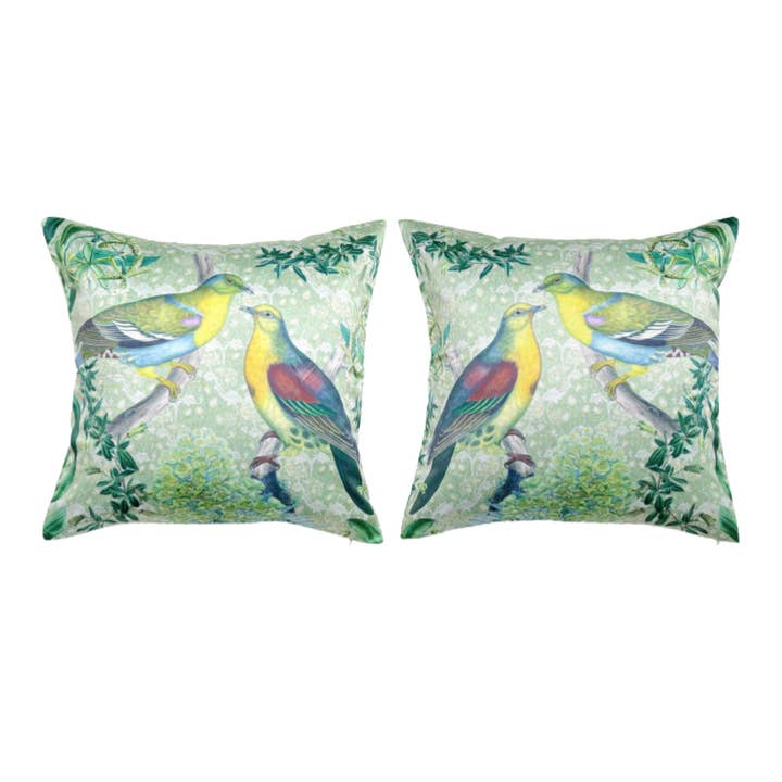 Par de almohadas Green Canti Birds para venta al por mayor de Poetic Pillow