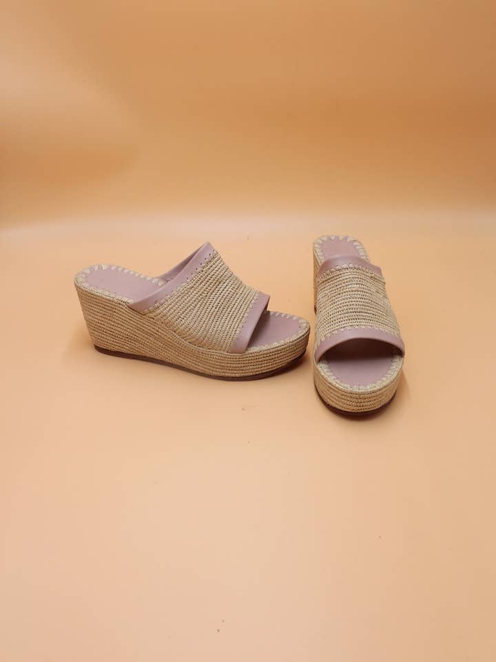 Handmade Raffia Heeled Sandals, Wide Heels, Casual Comfort for wholesale by isli and tisli