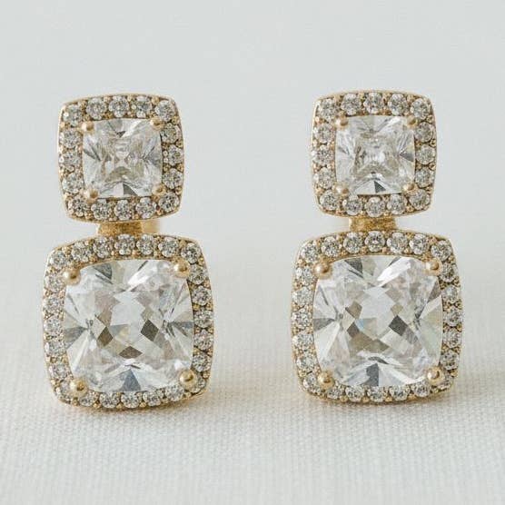 Geometric Inspired Drop Earrings with Sparkling Accents for wholesale by Ellemadera