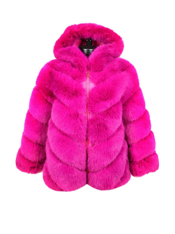 Florence Leather – wholesale Päls/fuskpäls - Dam – Eco pälsjacka med huva och dragkedja5